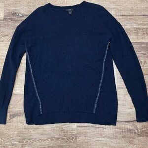 J. CREW Navy Metallic Gem Braid 100% Wool Sweater S